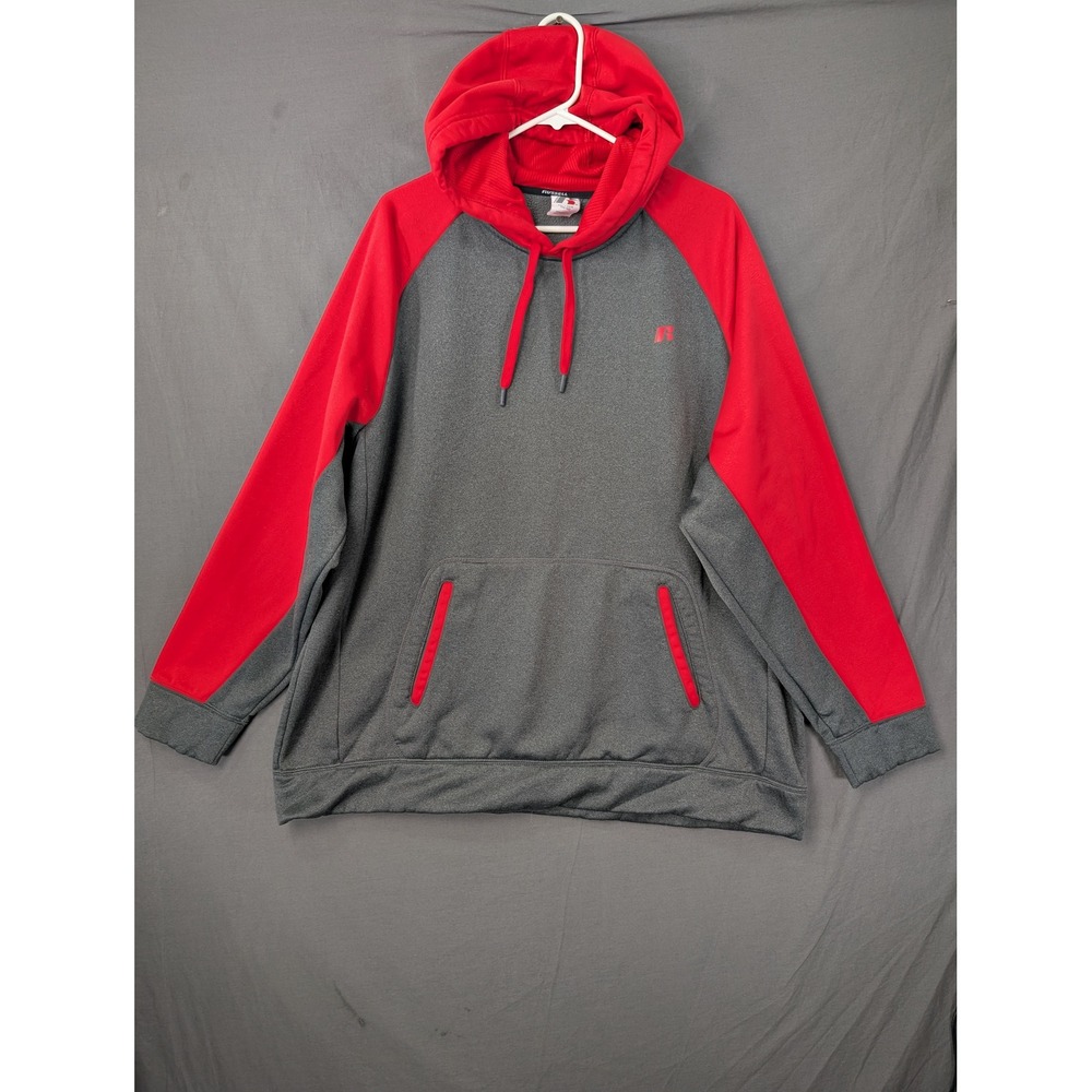 Russell Athletic Mens Gray Red Raglan Hoodie Size‎ 2XL